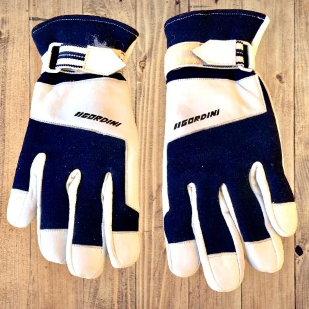 Gordini Gloves Navy Blue & White Leather Ski Snowboard Womens Medium